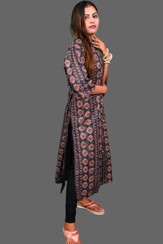 stylish grey printed kurti with modern floral pattern