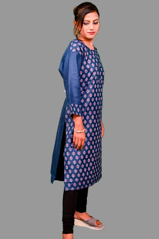 denim blue floral print kurti