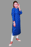 royal blue kurti with golden printed motifs