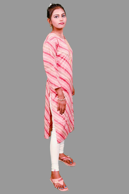 pink maroon striped kurti with golden embroidery