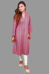 Pink floral printed kurti with multicolor stripes