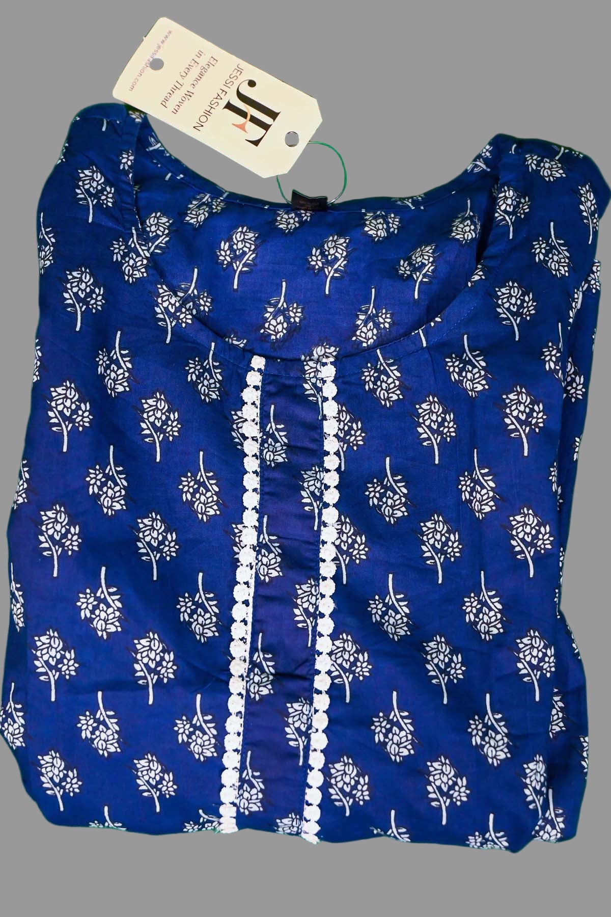 navy blue printed kurti with white detailing