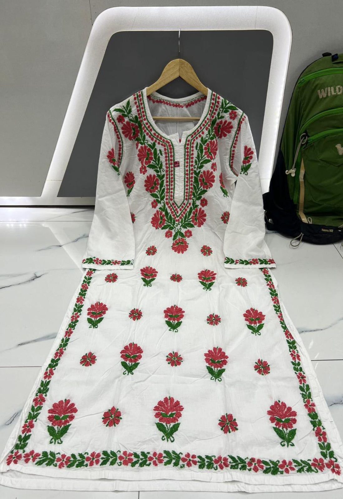 White chikankari embroidered kurti