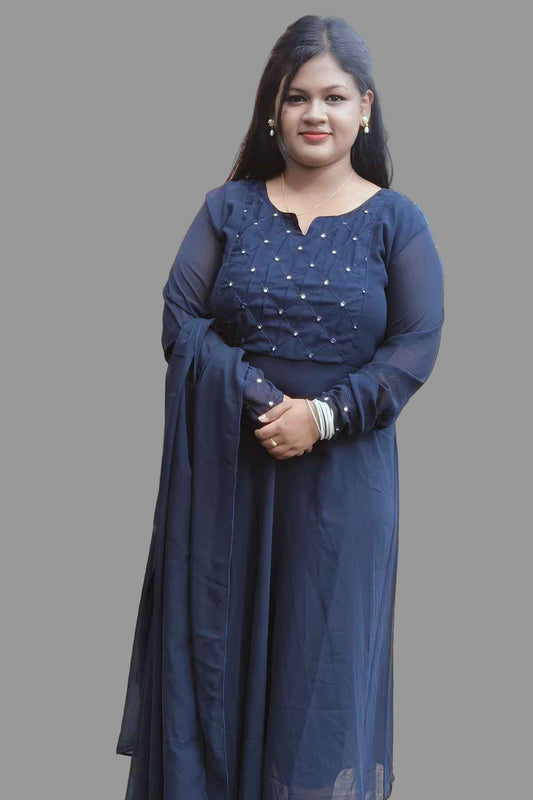blue anarkali kurti & dupatta with mirror sequin