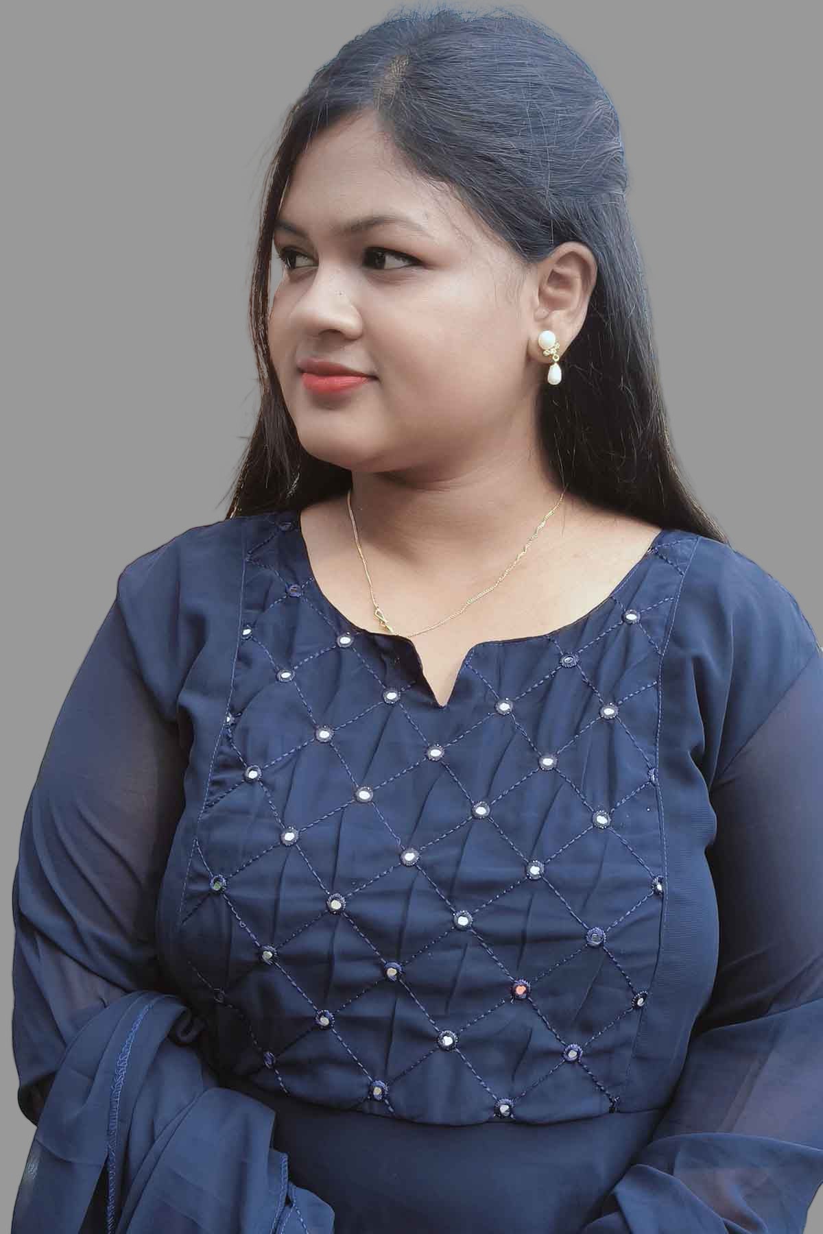 blue anarkali kurti & dupatta with mirror sequin