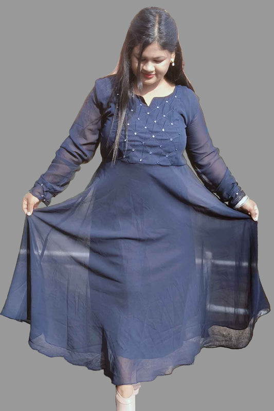 blue anarkali kurti & dupatta with mirror sequin