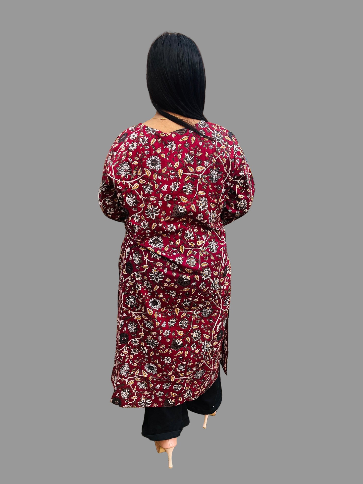 elegant maroon floral print cotton kurti for everyday comfort