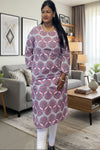elegant off white floral printed kurti with pink & blue motifs