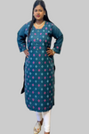 Bottle green printed cotton kurti with pink & white diamond motifs