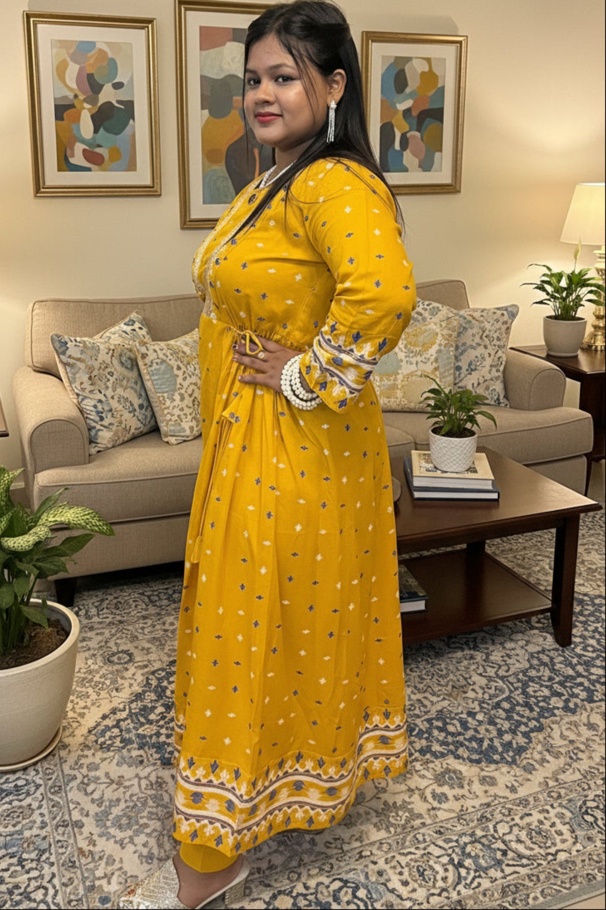 Rayon printed anarkali kurti pant set