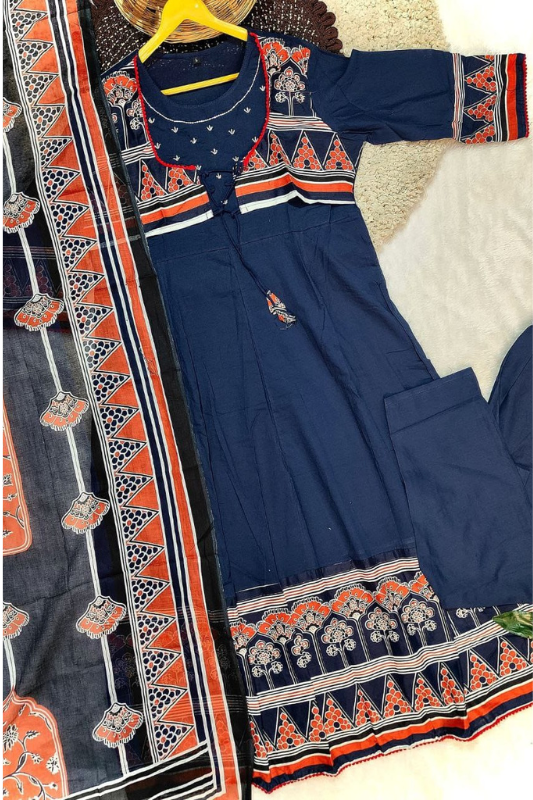 Elegant blue Anarkali cotton kurti sets