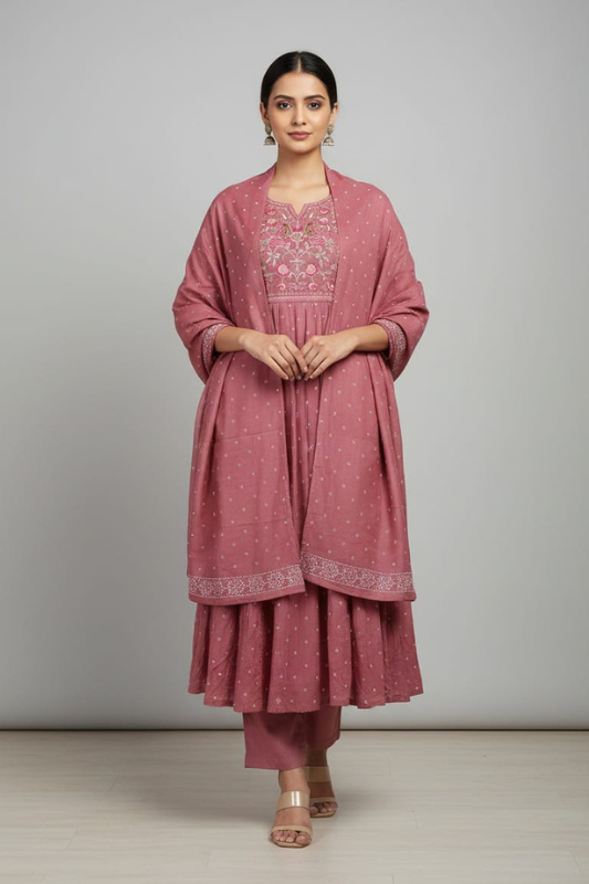 Rose pink kashmiri embroidery work suit