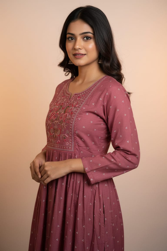 Rose pink kashmiri embroidery work suit