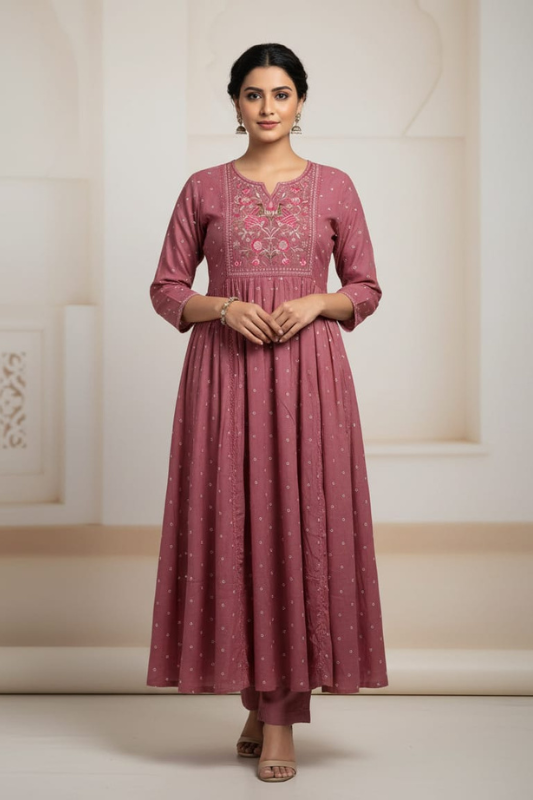 Rose pink kashmiri embroidery work suit