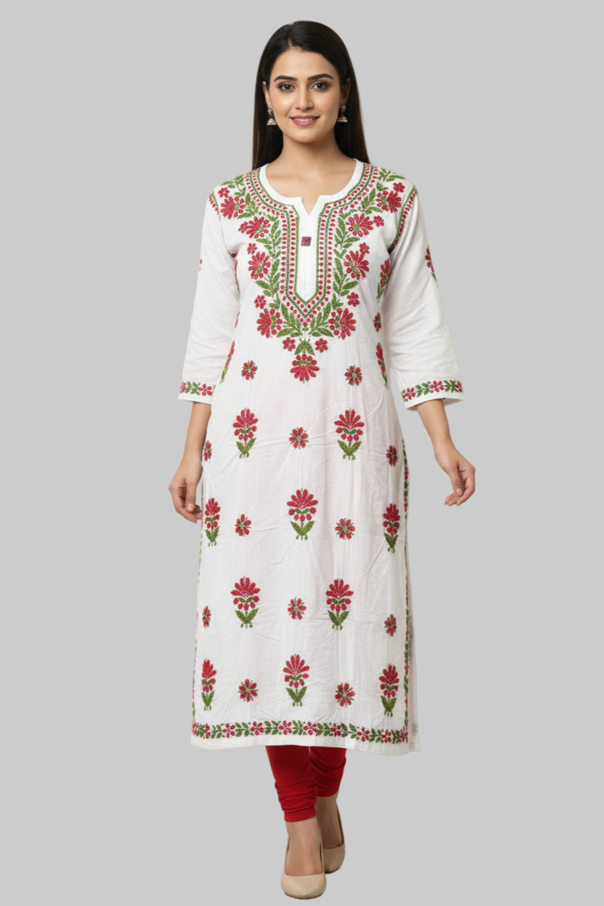 White chikankari embroidered kurti