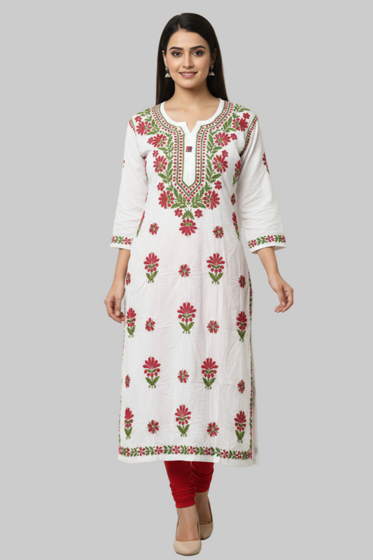 White chikankari embroidered kurti