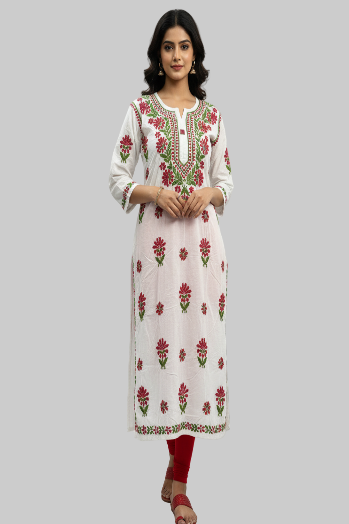 White chikankari embroidered kurti