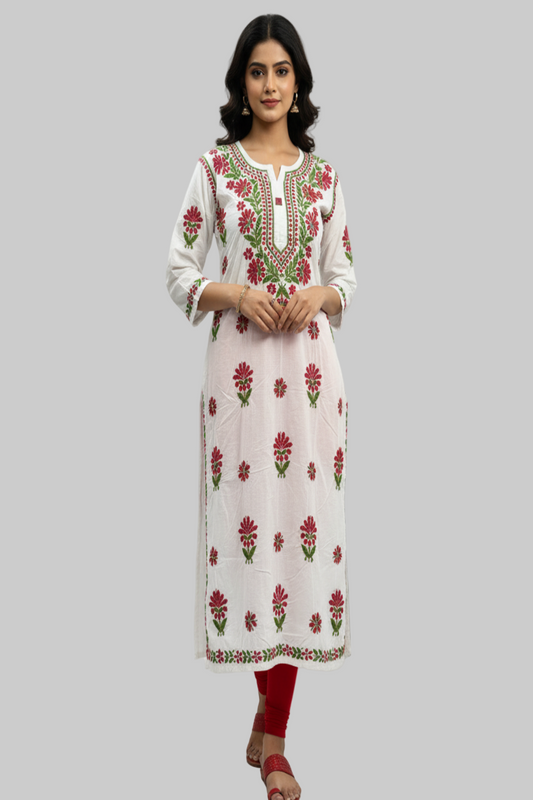 White chikankari embroidered kurti