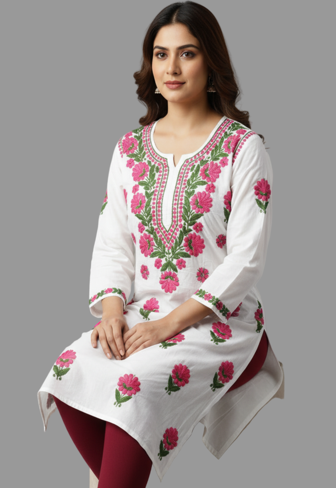 White chikankari embroidered kurti