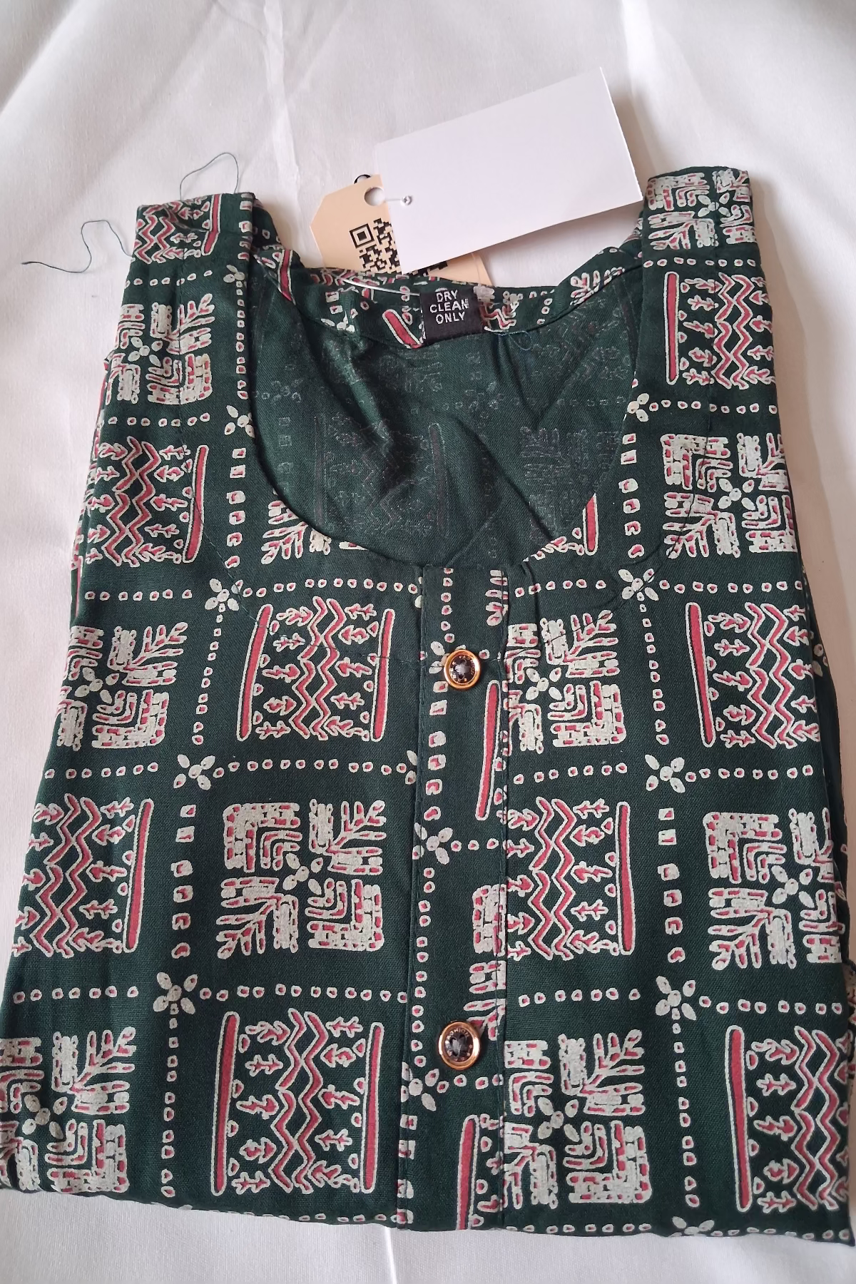 trendy dark green block print kurti