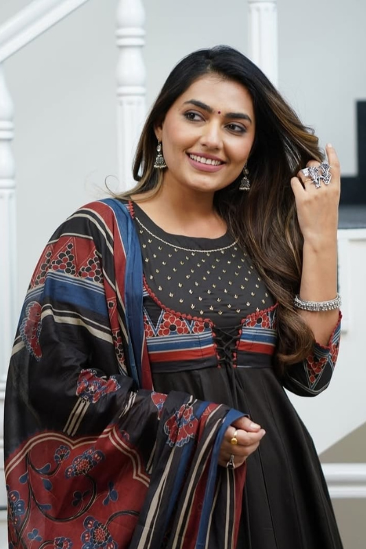 Elegant black Anarkali cotton kurti sets