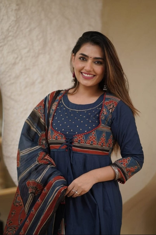 Elegant blue Anarkali cotton kurti sets