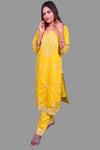 festive yellow kurti set with shimmering silver work