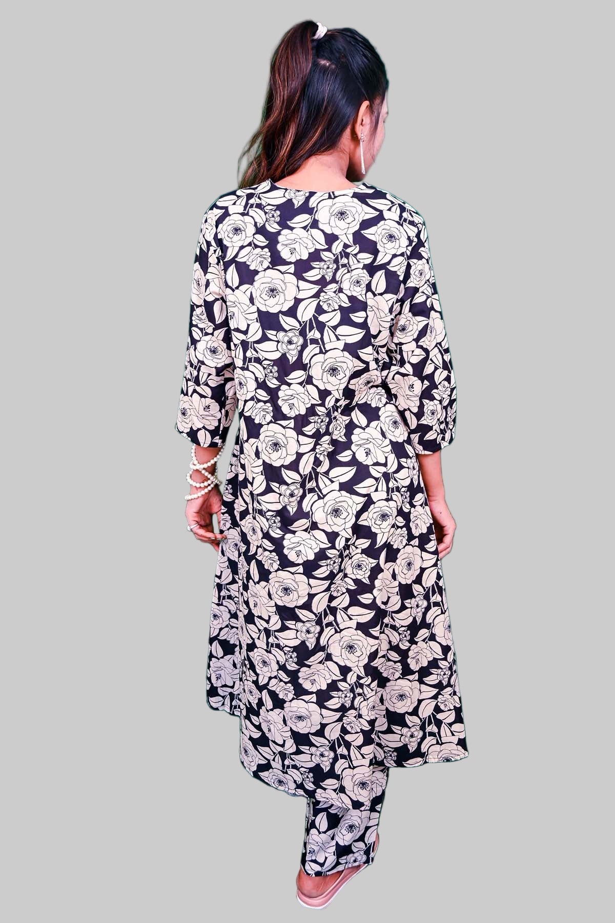 Black cord-set pure cotton kurti mirror on neck