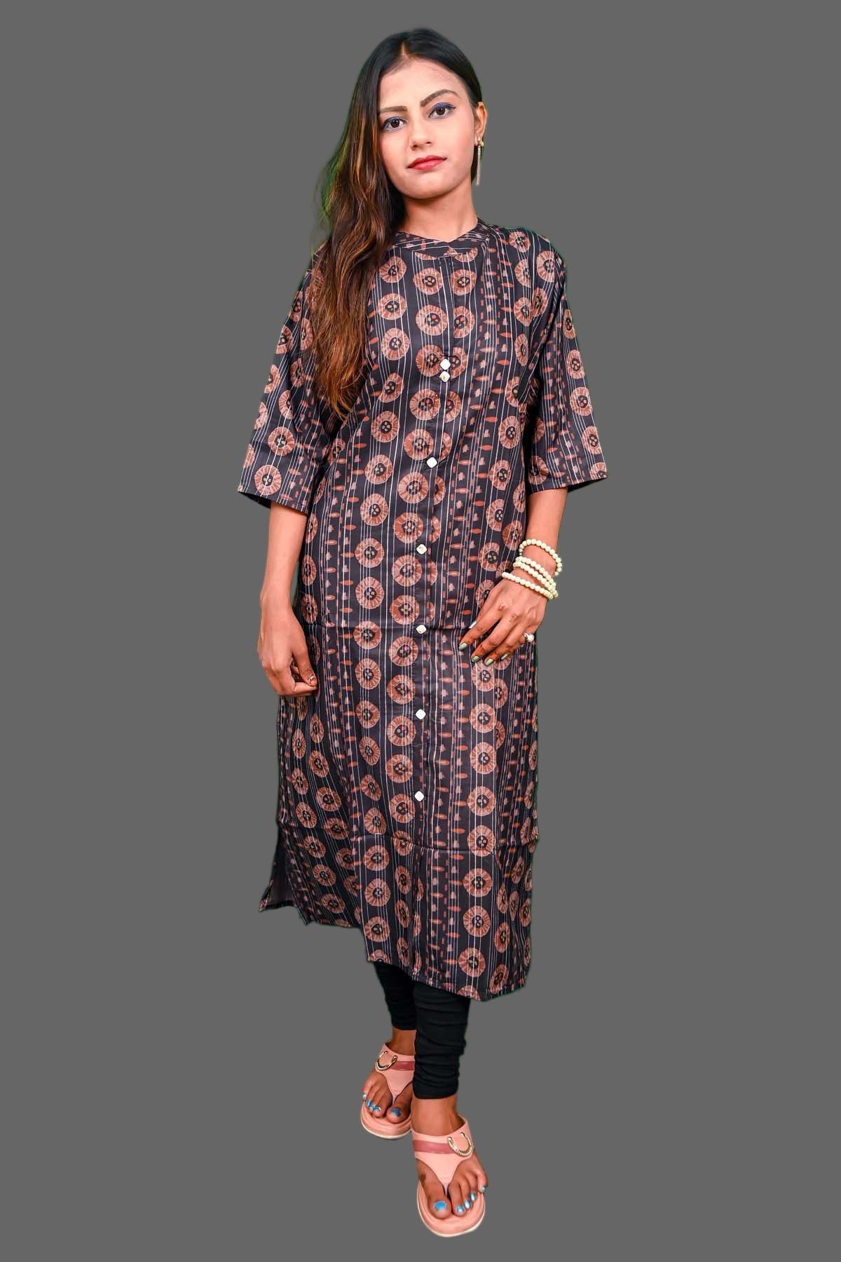 stylish grey printed kurti with modern floral pattern