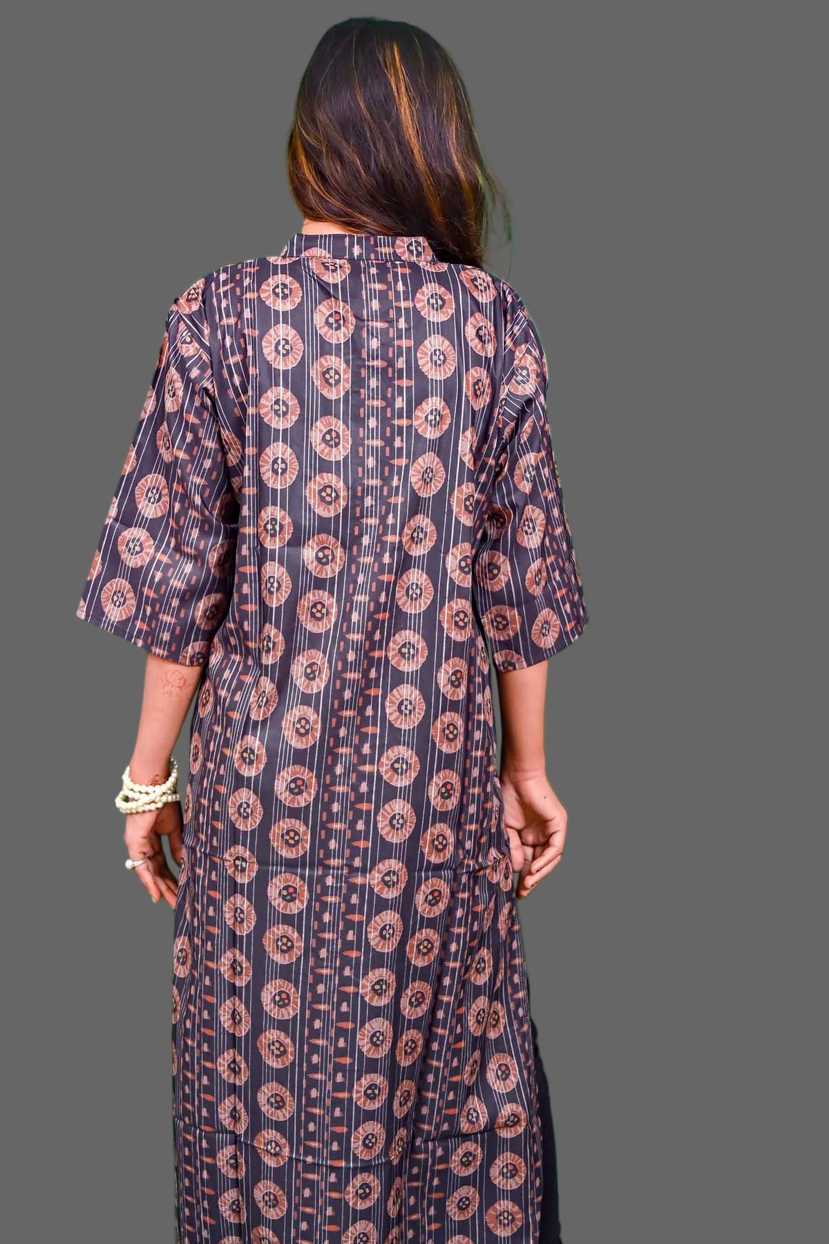stylish grey printed kurti with modern floral pattern
