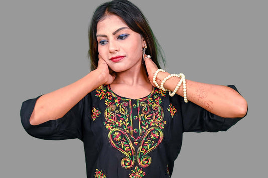 designer black kurti with multicolor thread embroidery