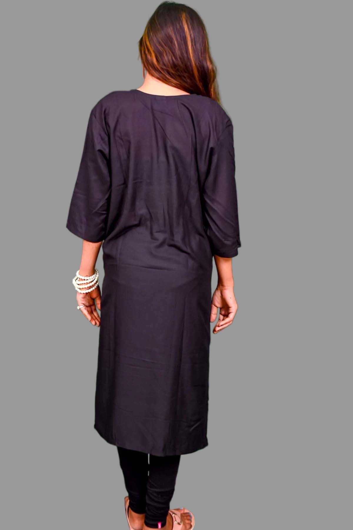 designer black kurti with multicolor thread embroidery