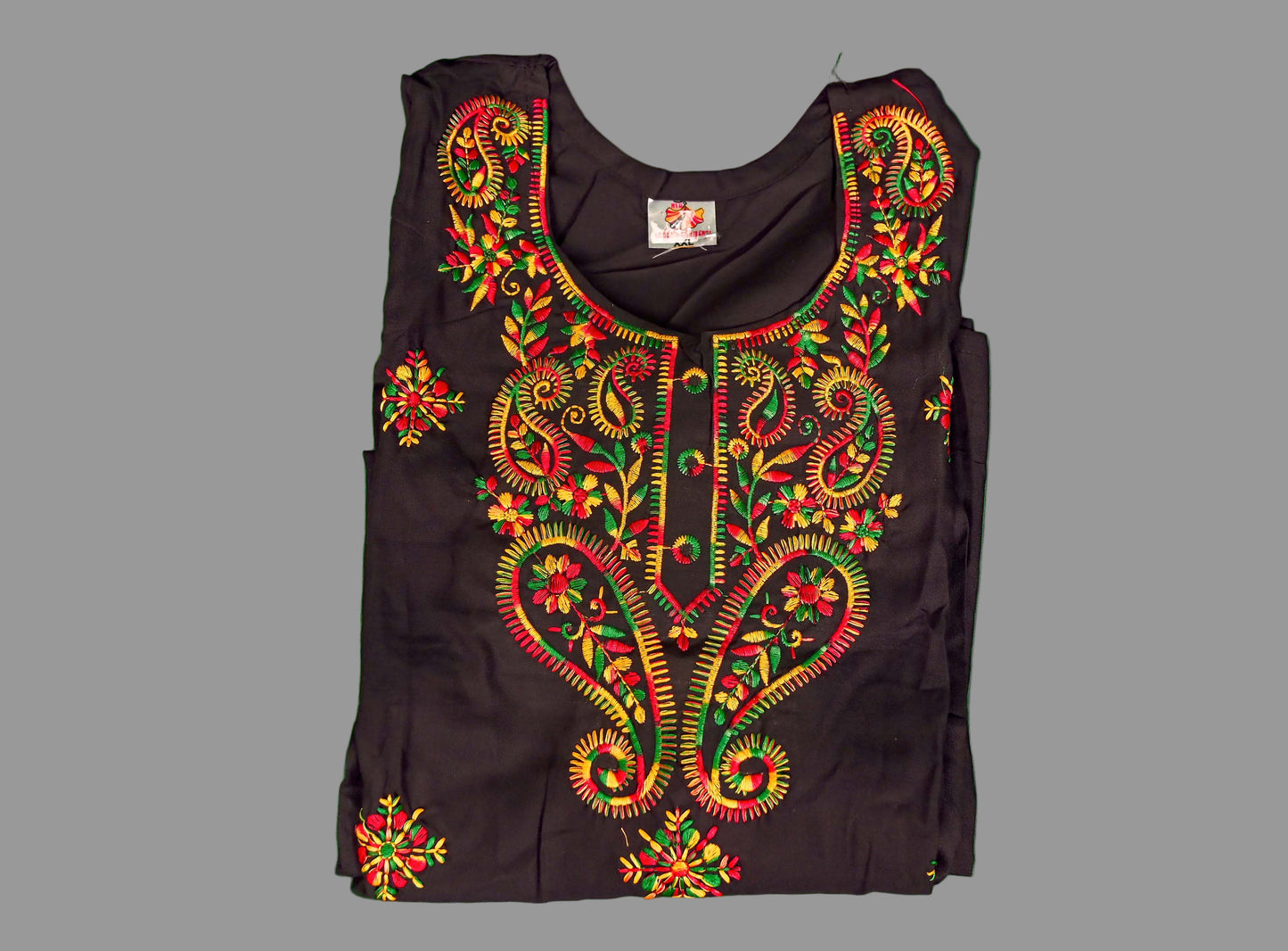 designer black kurti with multicolor thread embroidery