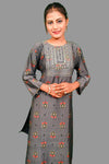 charcoal grey designer kurti with golden sequin embroidery