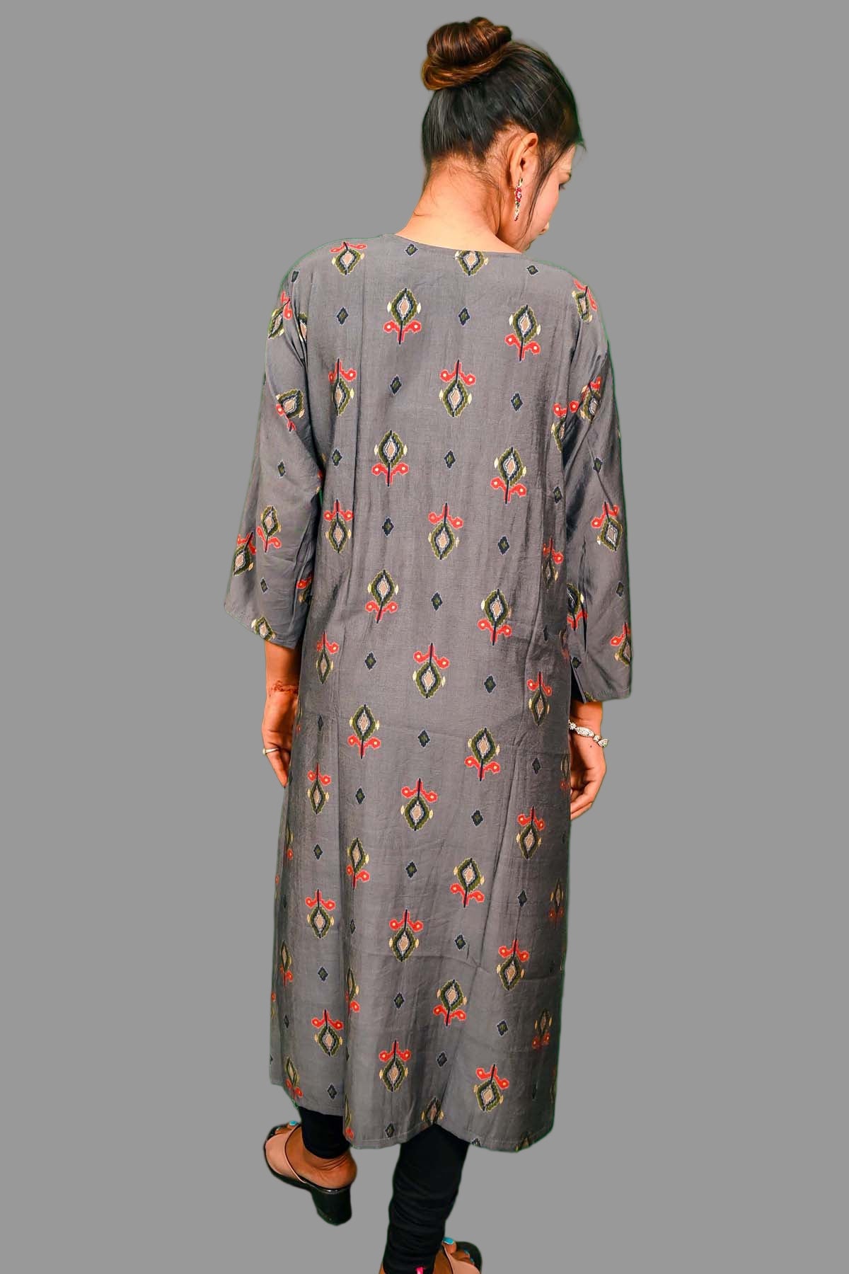 charcoal grey designer kurti with golden sequin embroidery