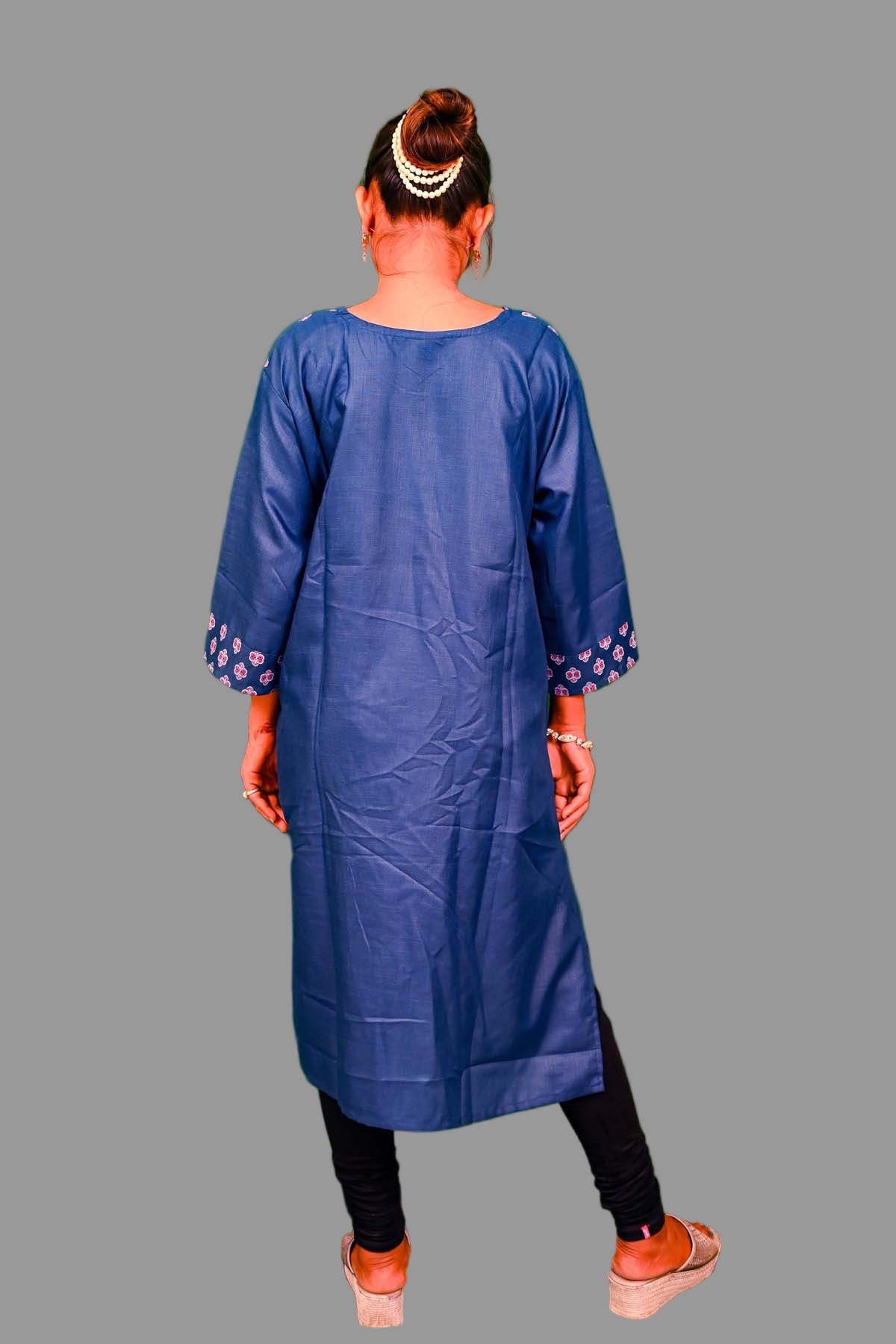 denim blue floral print kurti