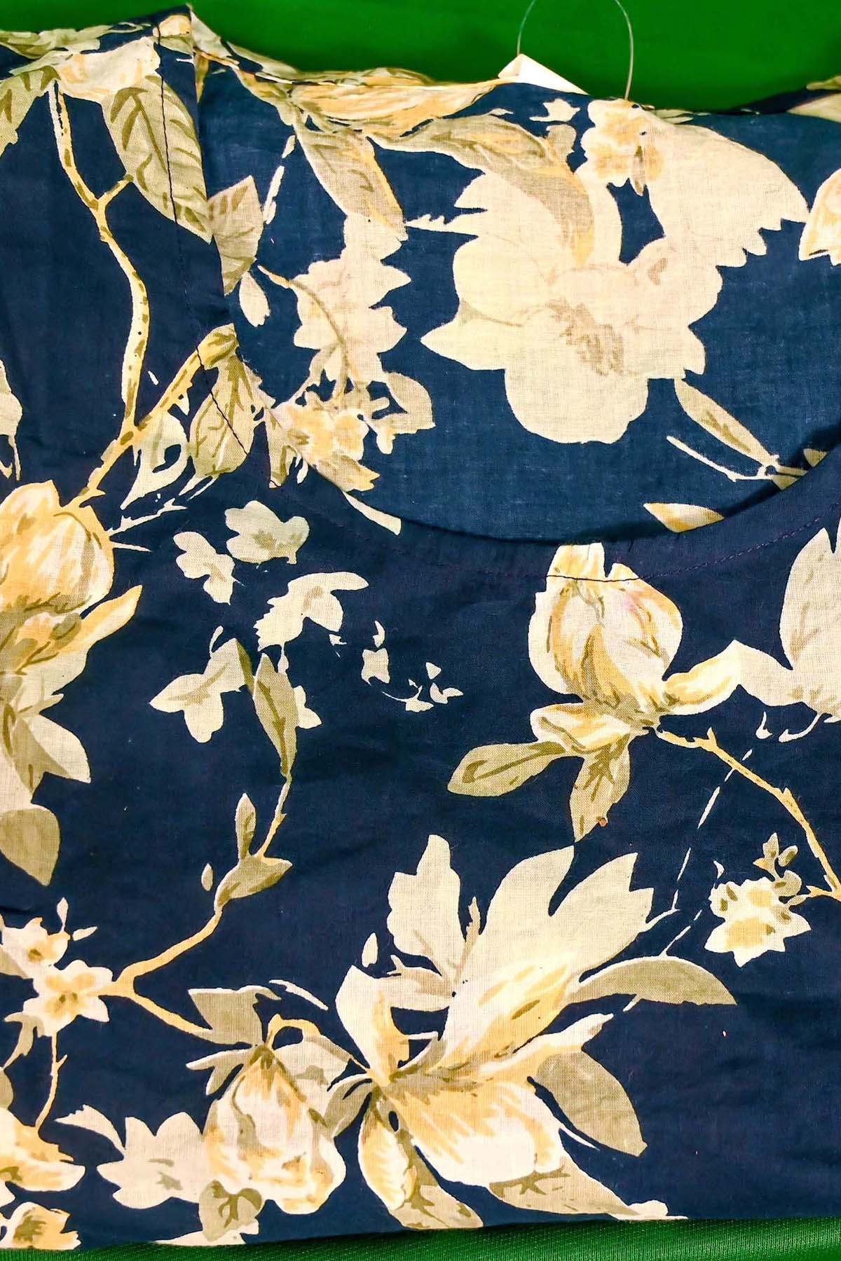 trendy navy blue cotton floral kurti