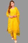 Elegent yellow cotton kurti set with lace detailing