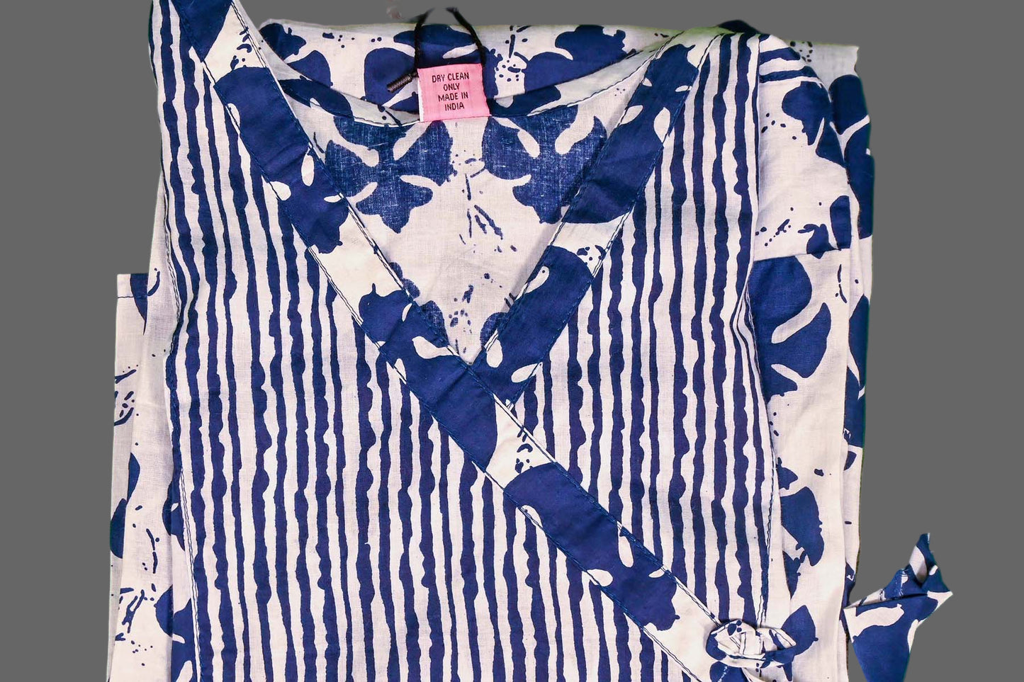 stylist white kurti with navy blue floral & stripe print