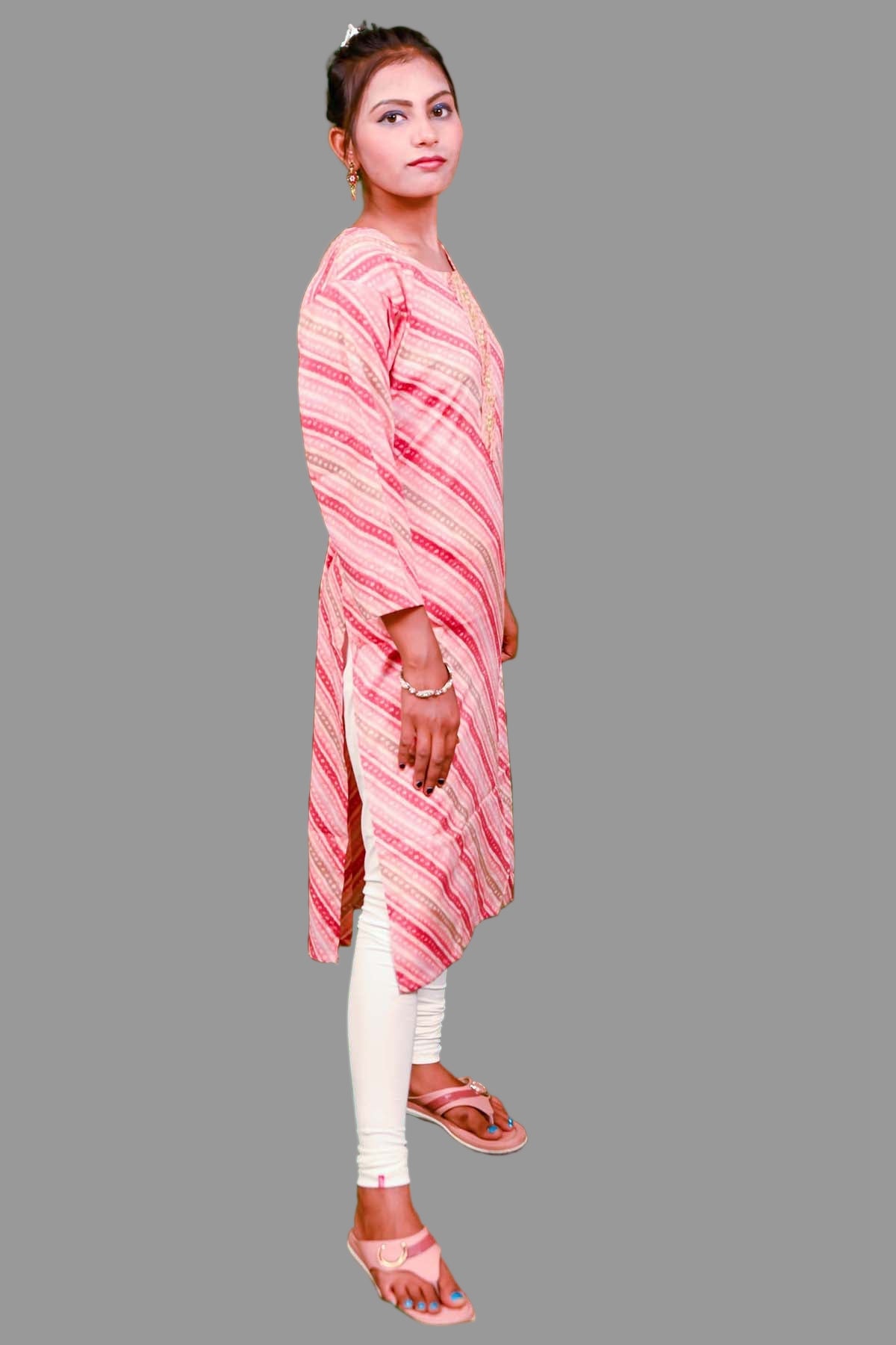 pink maroon striped kurti with golden embroidery