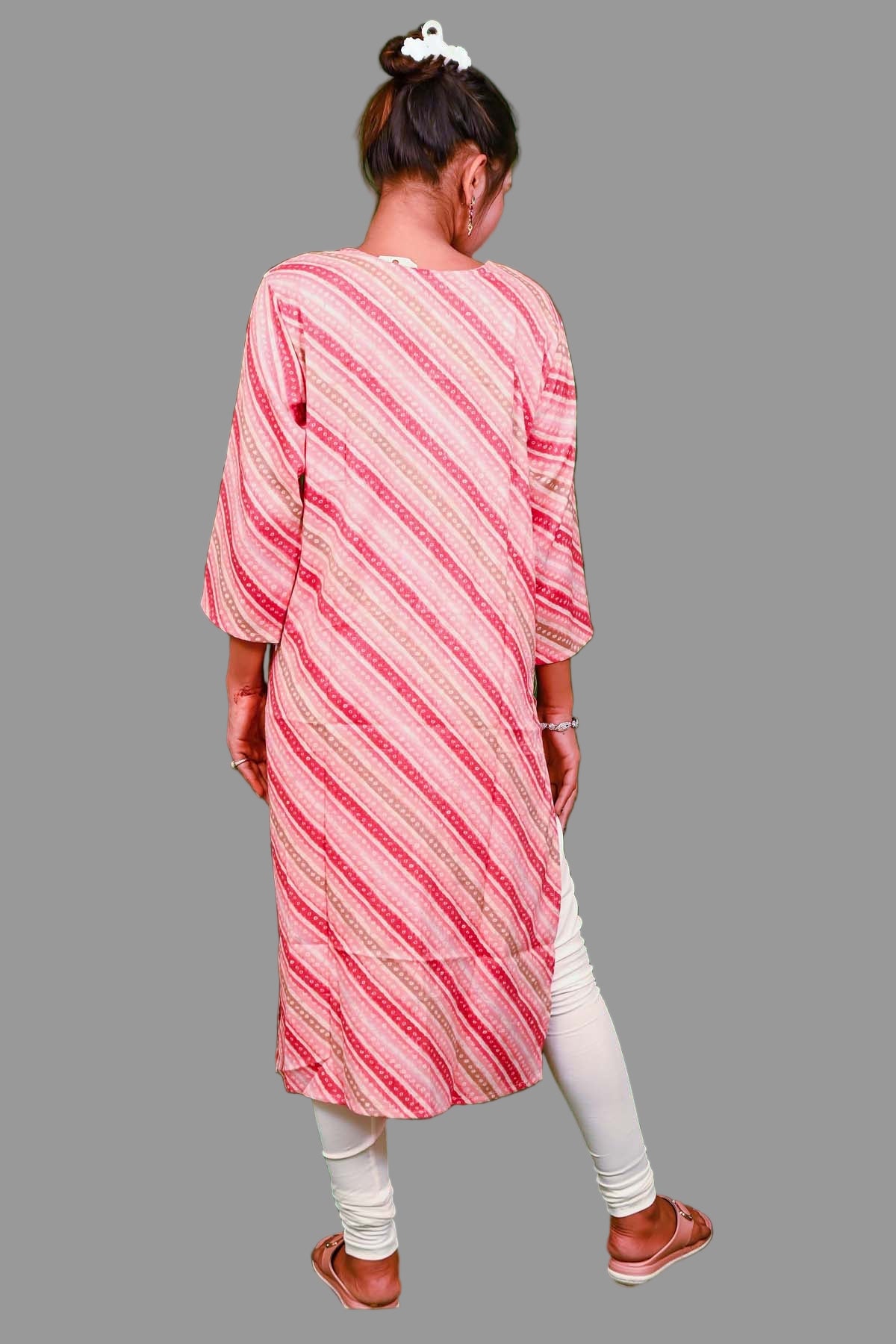 pink maroon striped kurti with golden embroidery