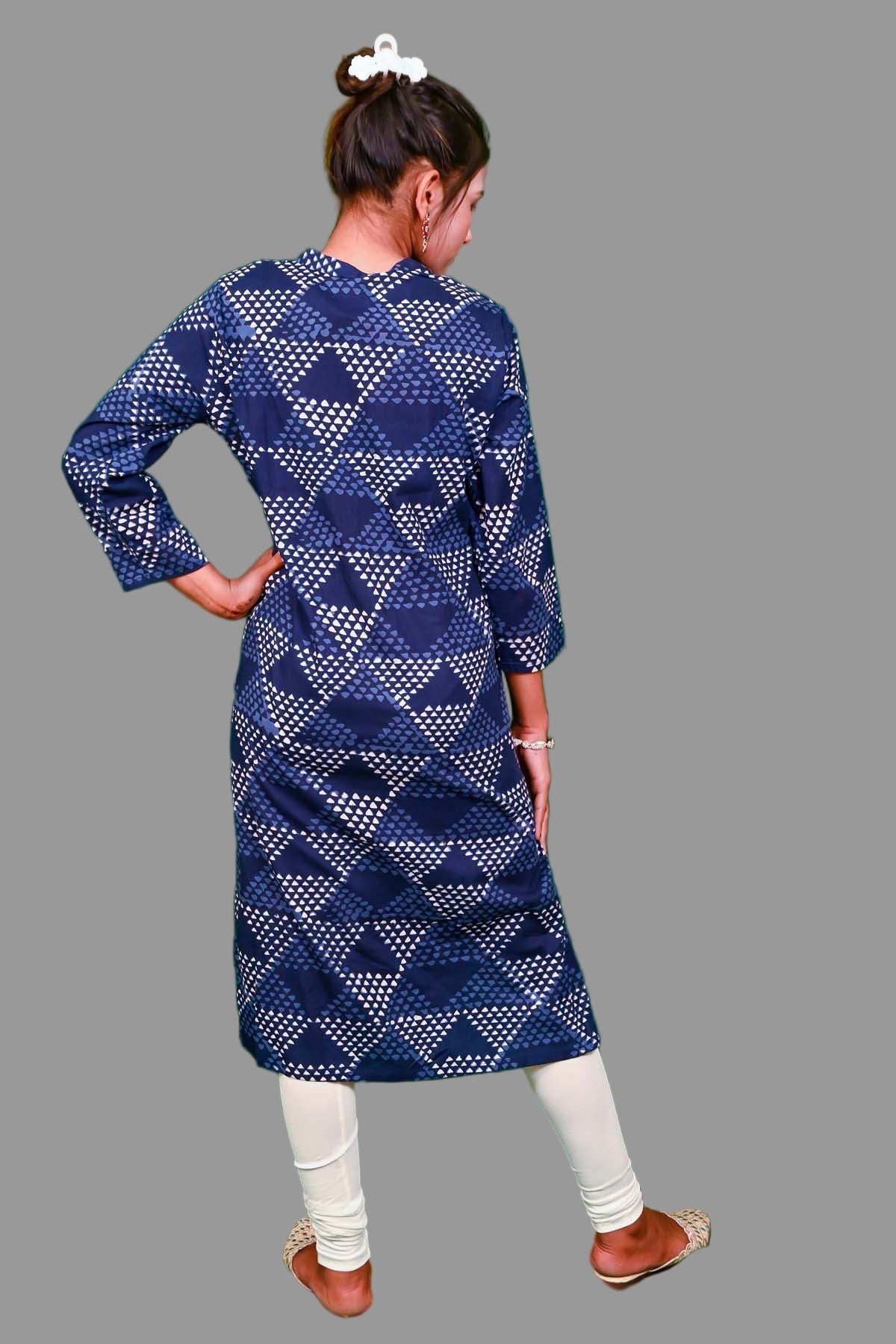 trendy navy blue cotton kurti with triangle print