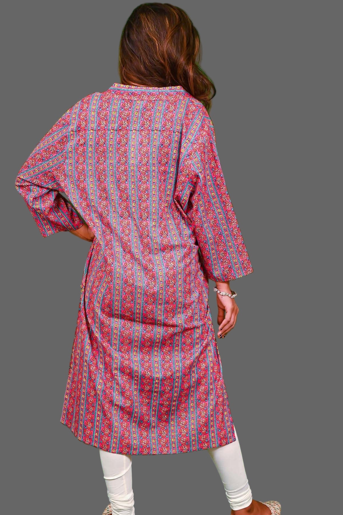 print floral printed kurti with multicolor stripes