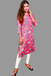 Pink and white floral cotton kurti