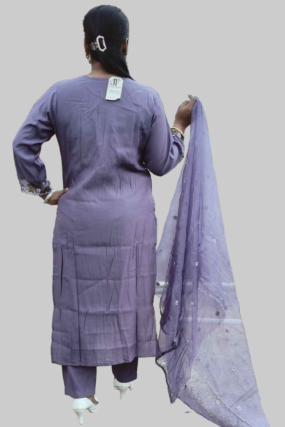 dusty lavender kurti set with lace detailing