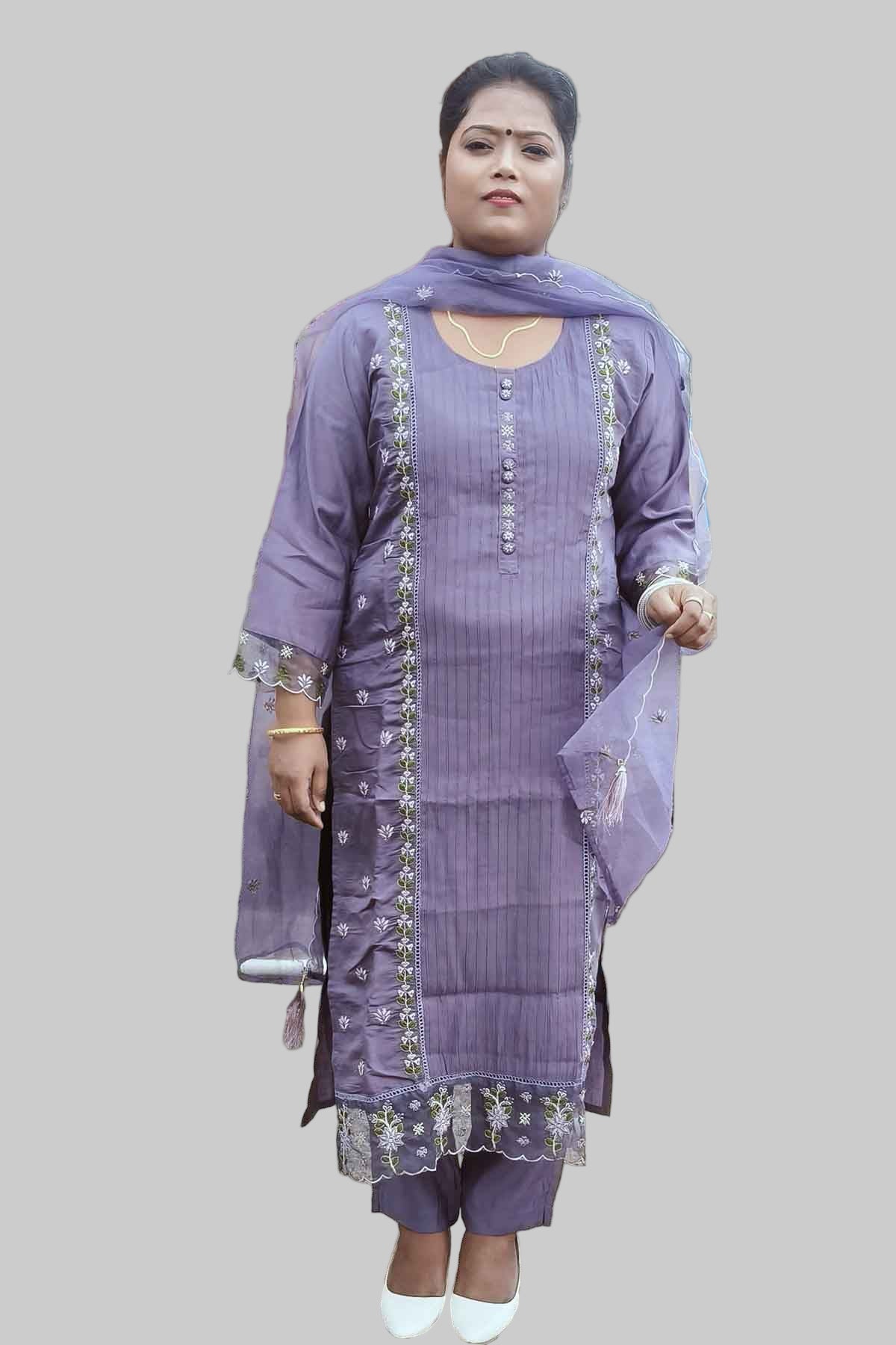 dusty lavender kurti set with lace detailing