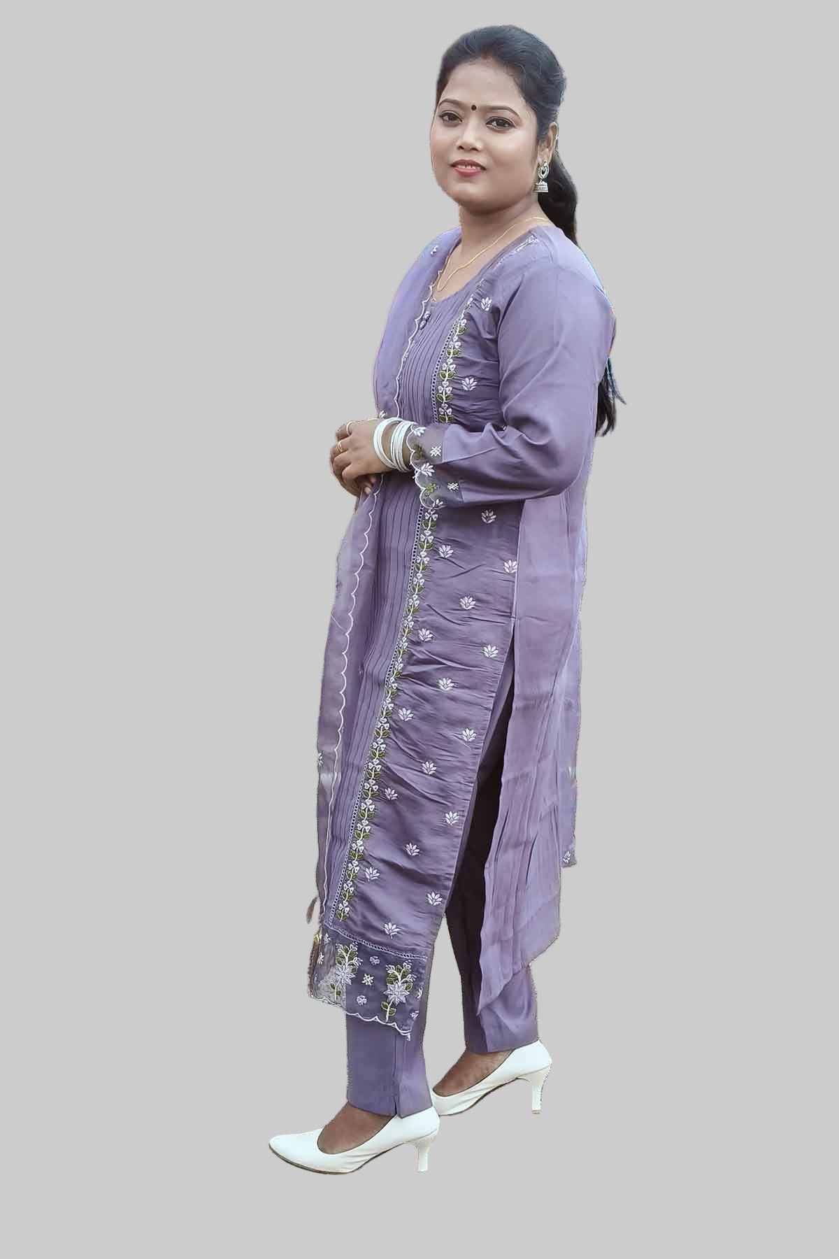 dusty lavender kurti set with lace detailing