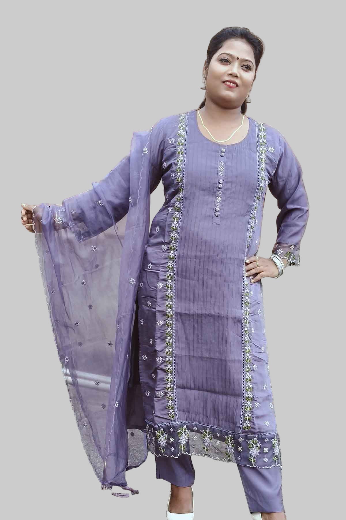 dusty lavender kurti set with lace detailing