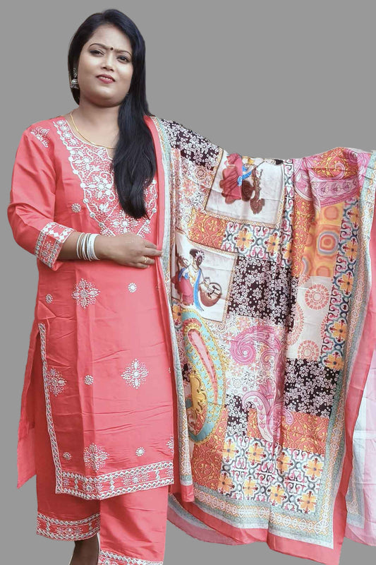 festive red kurti set with shimmering silver work