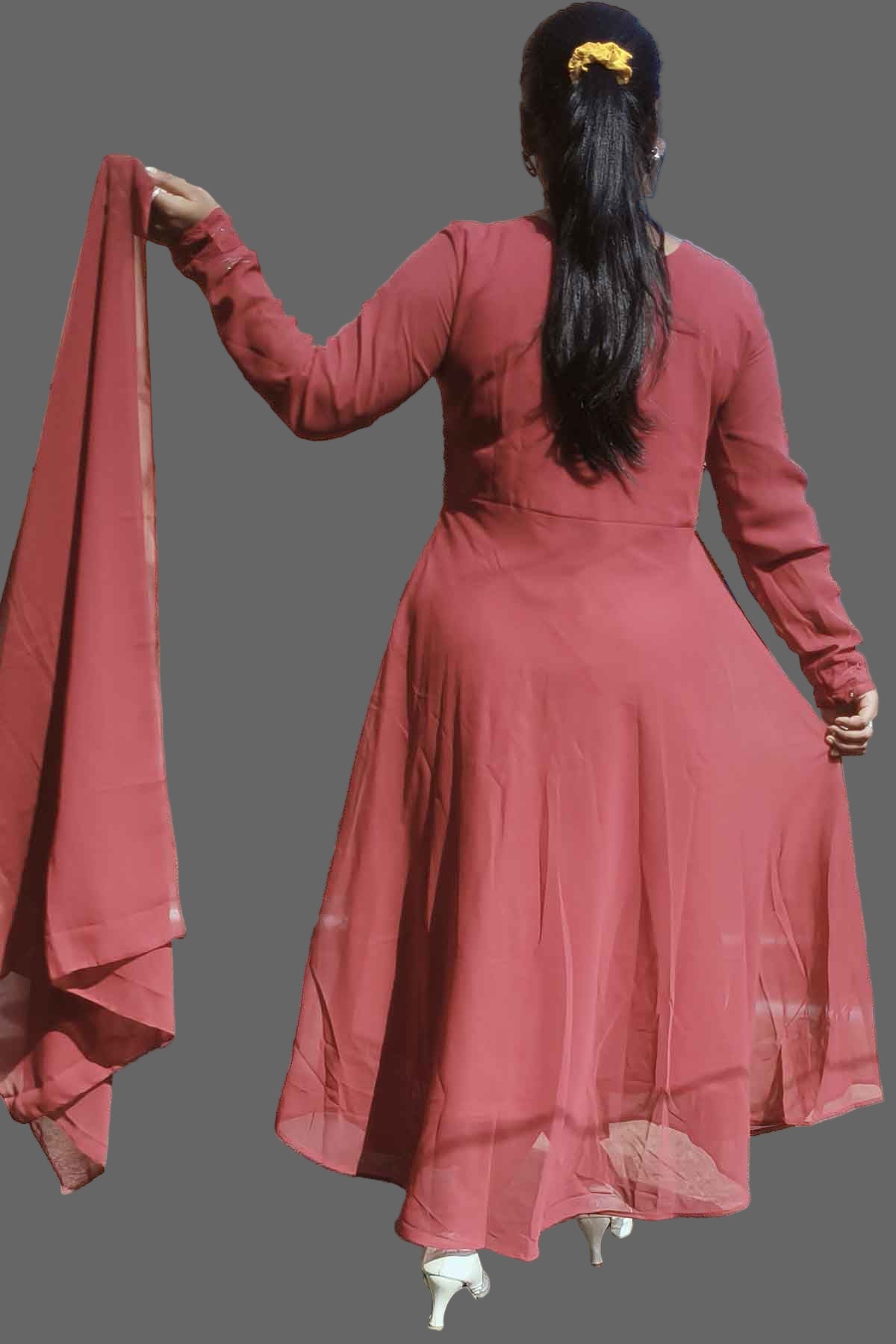 designer deep maroon quilted kurti & dupatta with mirror embellishment